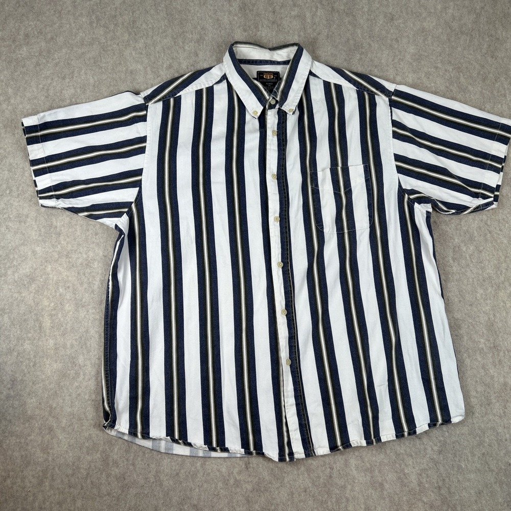 Vintage Route 66 Mens‎ Blue Striped Denim Button Casual Shirt Size XL